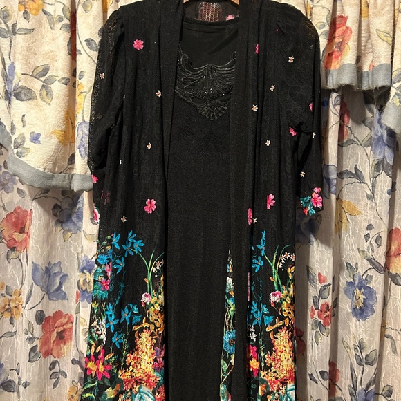 Dresses & Skirts - 2-Piece Floral Black Dress and Cover-Up